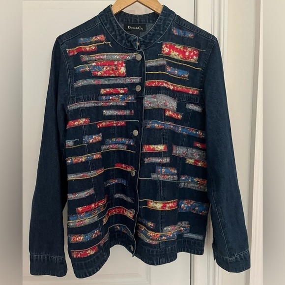 Denim & Co 100% cotton patchwork detail jacket Sz. L - Picture 1 of 9
